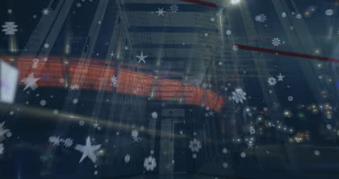 Futuristic Computer Server Room with Star Icons Overlay