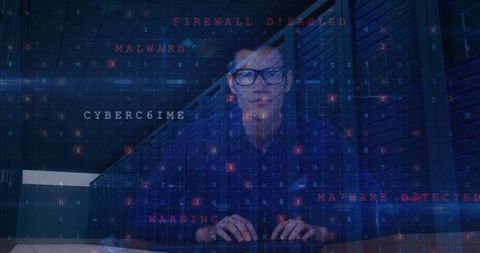hacker and digital security breach overlaid on server room - Download Free Stock Images Pikwizard.com