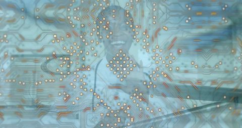 Smiling Medical Professional with Digital Technology Overlay