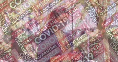 covid-19 pandemic terms overlay on masked woman using smartphone - Download Free Stock Images Pikwizard.com