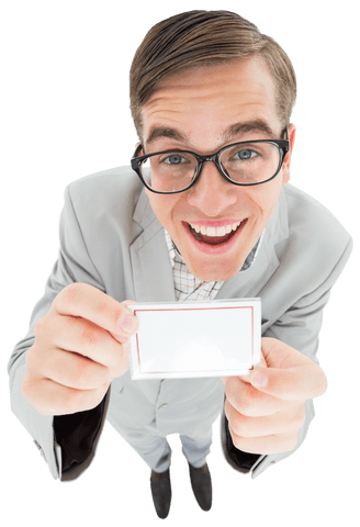 geeky hipster smiling with blank card transparent background - Download Free Stock Videos Pikwizard.com