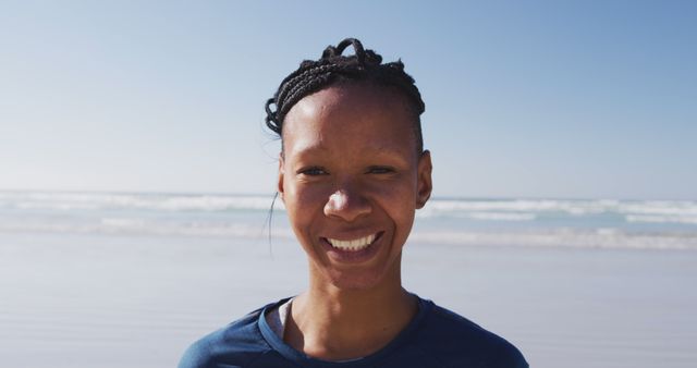 Smiling Woman with Braided Hair at Beach - Download Free Stock Images Pikwizard.com