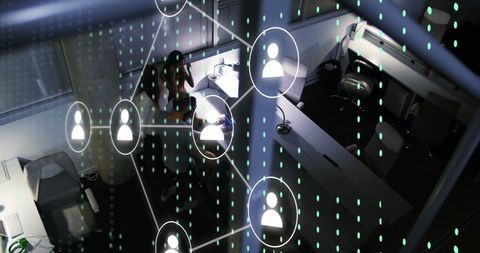 Digital Network Interface in Modern Office with Business Professionals