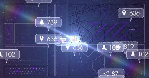 Futuristic Digital Cosmos Interface with Map and Connectivity Icons