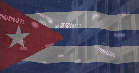 Financial Data Processing Overlaid on Cuban Flag Symbolizing Global Business