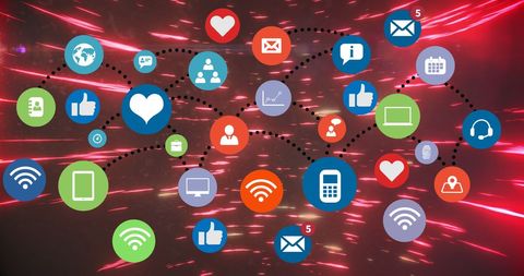 Vibrant social media icons overlay digital world