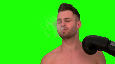 Male Boxer Receiving Punch on Dynamic Green Screen