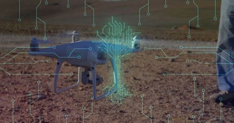 Controlling drone in rural area with circuit overlay