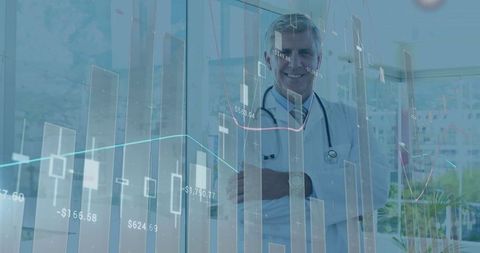 Doctor in Lab Coat Analyzing Digital Charts in Modern Clinic