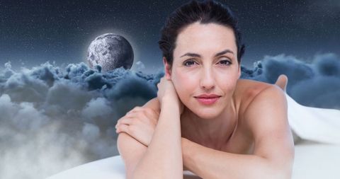 woman embracing moonlight fantasy with tranquil expression - Download Free Stock Images Pikwizard.com