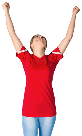 Cheerful Female Fan in Red Jersey Transparent Background