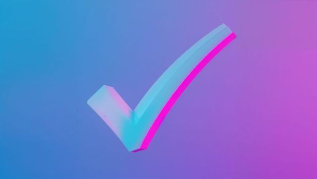 3D Check Mark Against Vibrant Gradient Background