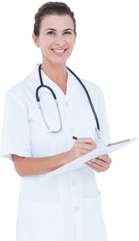 Transparent Smiling Female Doctor Writing on Clipboard - Download Free Stock Videos Pikwizard.com