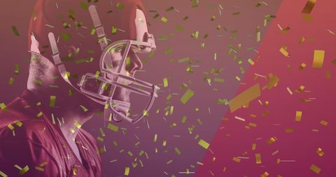 Triumphant american football player with celebratory confetti