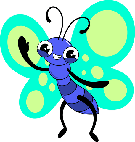 Blue cartoon insect waving on transparent background