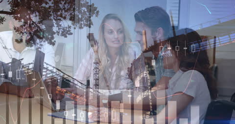 Business Team Analyzing Financial Data with Industry Overlay