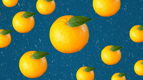 Vibrant Oranges with Falling Snow on Blue Background