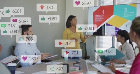 Business Professional Presenting Social Media Metrics