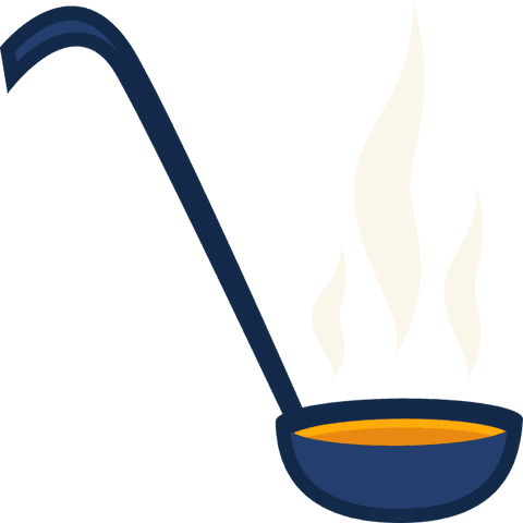 Transparent ladle with steam and orange broth illustration