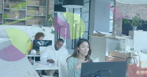 Business team analyzing financial data in contemporary office
