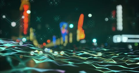 Digital Waves Overlapping Vibrant Night Cityscape - Download Free Stock Images Pikwizard.com