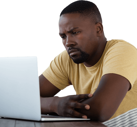 Thoughtful Man Examining Laptop Screen on Transparent Background - Download Free Stock Videos Pikwizard.com