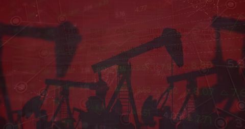 Abstract Red Background with Oil Rigs and Financial Data