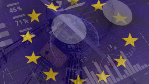 EU Flag Overlay with Industrial Data and Environmental Energy