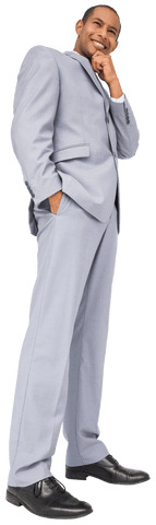 Confident Biracial Businessman Smiling in Gray Suit on Transparent Background