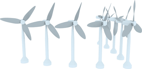 Transparent vector illustration of windmills for renewable energy