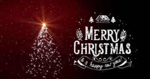 Festive Christmas Tree and Greeting on Starry Background