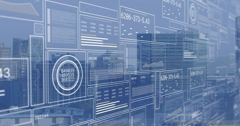 Virtual Data Interface Over Urban Skyline - Download Free Stock Images Pikwizard.com