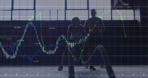 Workout Duo Using Battle Ropes with Overlaid Graphs