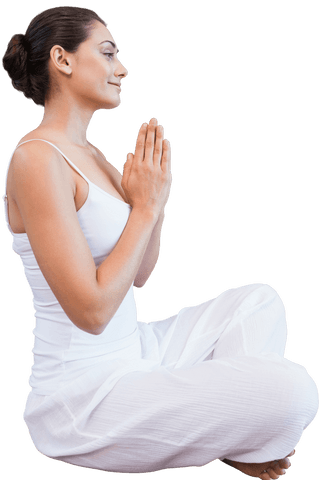 Caucasian Woman Meditating In Yoga Pose on Transparent Background