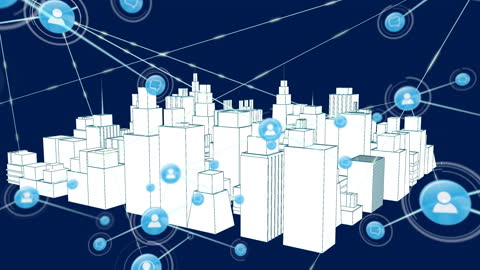 Futuristic 3D City Model with Digital Connectivity Network