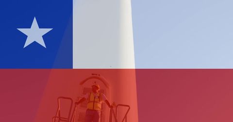 Chilean Flag Overlay on Wind Turbine: Renewable Energy and International Politics