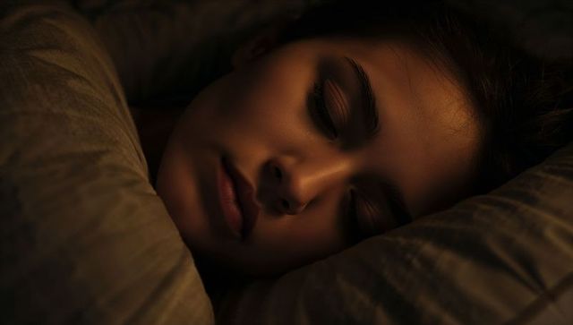 Woman sleeping peacefully nestling face into pillow under cozy blanket warm closeup