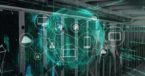 Digital Interface With Global Networking Icons in High-Tech Server Room - Download Free Stock Images Pikwizard.com