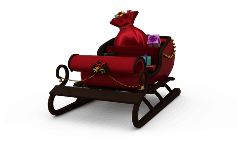 Transparent christmas sleigh with gift boxes and sack