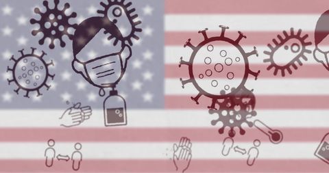 Covid-19 Pandemic Icons Overlaid on American Flag - Download Free Stock Images Pikwizard.com