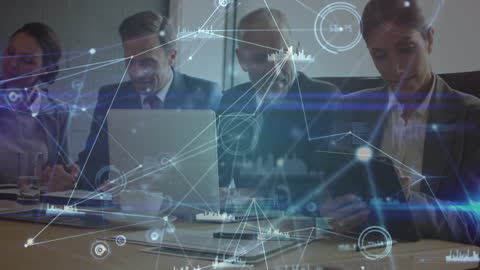 Business Team Analyzing Data with Digital Technology Interface