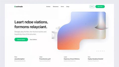 Minimalist landing page website with abstract colorful graphic