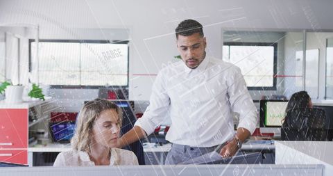 Diverse Team Collaborating with Digital Data Interface