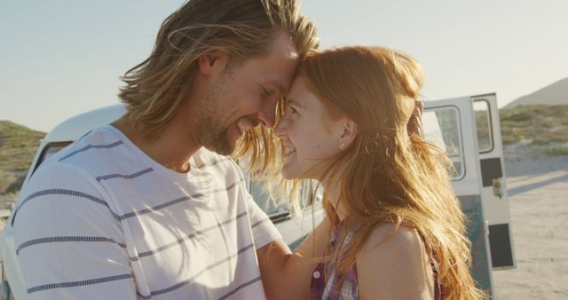 Happy Couple Embracing by the Beach during Sunset - Download Free Stock Images Pikwizard.com