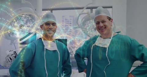 Surgeons in Operating Room with Futuristic Technology Element