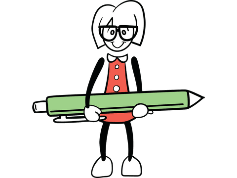 Cartoon Woman with Transparent Background Holding Green Pen