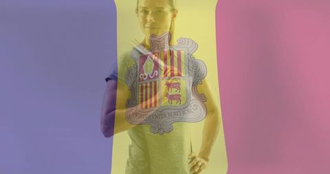 Andorran flag overlay on female baseball player