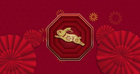 Chinese New Year Celebration with Golden Rabbit on Red Background