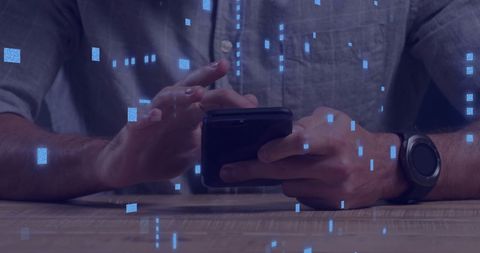 Man Using Smartphone with Digital Data Overlay - Download Free Stock Images Pikwizard.com