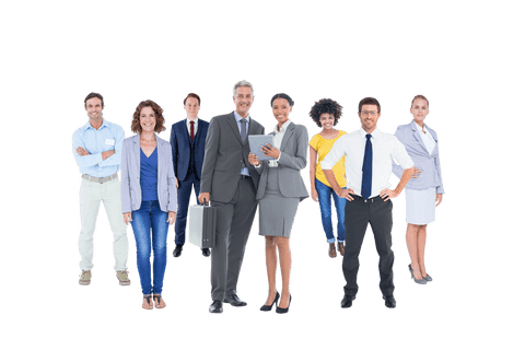 Diverse business group standing in transparent background png